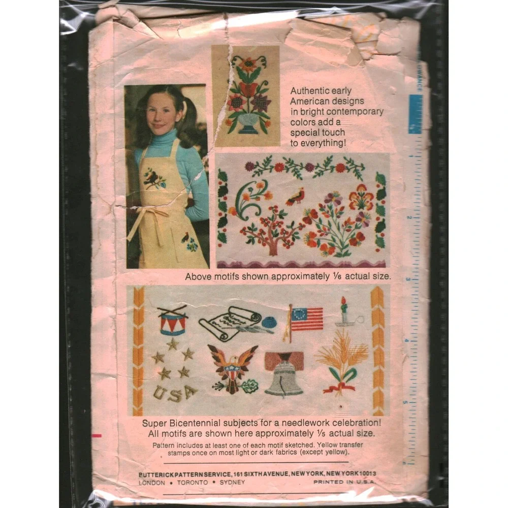 Vintage Butterick 1776 Americana Embroidery Transfer Pattern Bicentennial‎ 1970s